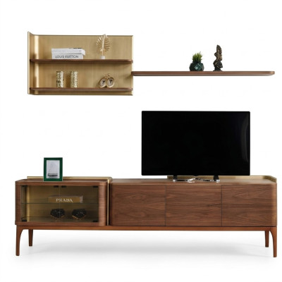 Mueble de televisión aparador estanterías soporte de TV armario marrón de madera set