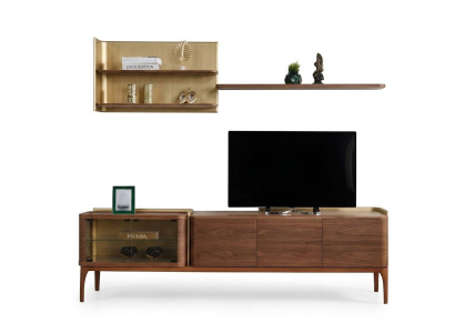 Mueble de televisión aparador estanterías soporte de TV armario marrón de madera set