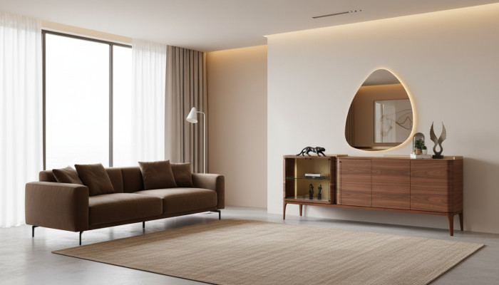 Mueble aparador con espejo gabinete armario armario de madera marrón cómoda diseño
