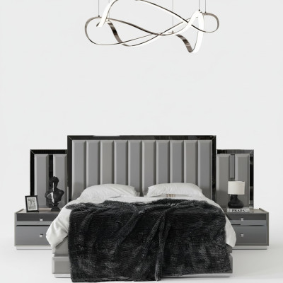 Conjunto de dormitorio cama doble cama mesitas de noche 3 piezas Gris armario