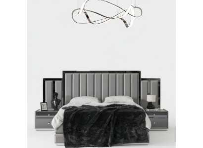 Conjunto de dormitorio cama doble cama mesitas de noche 3 piezas Gris armario