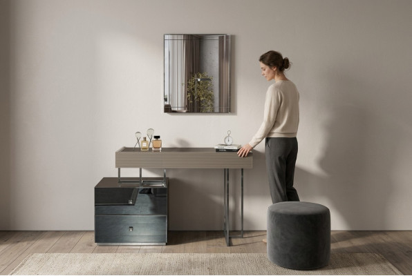 Mesa de consola con espejo tocador de maquillaje moderno Gris madera