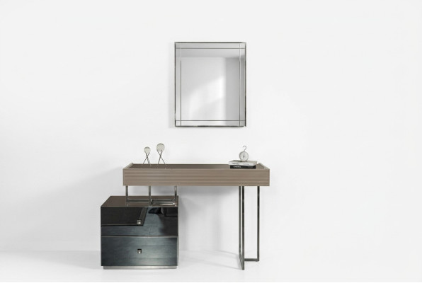 Mesa de consola con espejo tocador de maquillaje moderno Gris madera