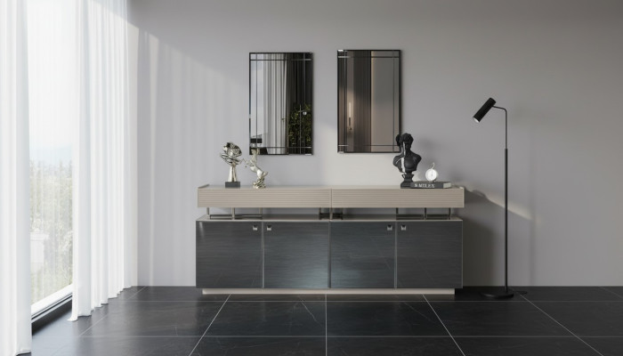 Aparador con espejo Conjunto de aparador Armario Moderno Comoda Gris