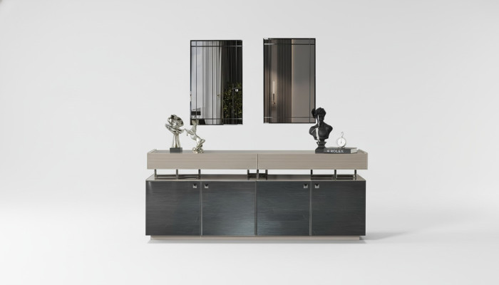 Aparador con espejo Conjunto de aparador Armario Moderno Comoda Gris