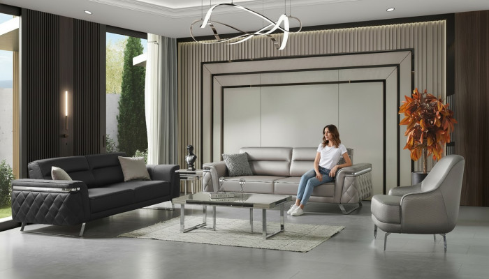 Juego de sofás de lujo de tres plazas y sillón en tela gris Sofá tapizado Sofás