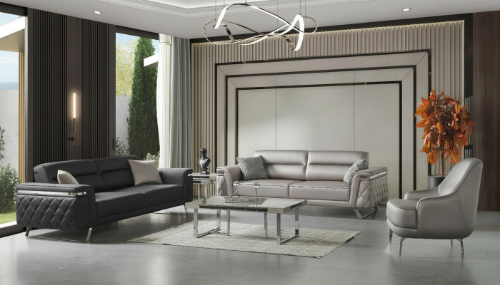 Juego de sofás de lujo de tres plazas y sillón en tela gris Sofá tapizado Sofás