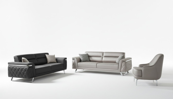 Juego de sofás de lujo de tres plazas y sillón en tela gris Sofá tapizado Sofás