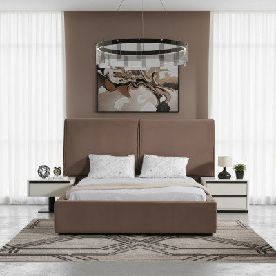 Conjunto de muebles de dormitorio, cama doble, cama, mesillas de noche, 3 piezas, beige.