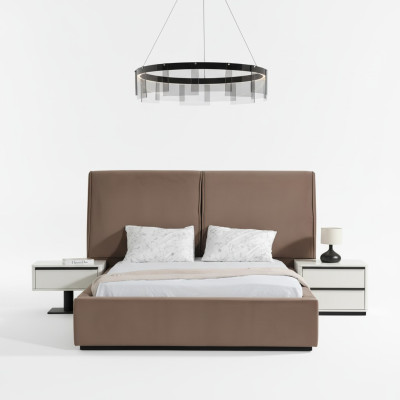Conjunto de muebles de dormitorio, cama doble, cama, mesillas de noche, 3 piezas, beige.