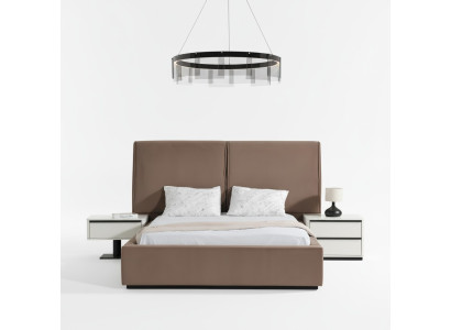 Conjunto de muebles de dormitorio, cama doble, cama, mesillas de noche, 3 piezas, beige.