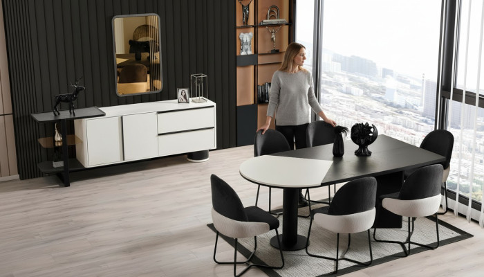 Grupo de comedor Conjunto de comedor Rincón de comedor Mesa de comedor Sillas 7 piezas Madera Negro