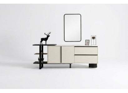 Mueble aparador con espejo, conjunto moderno de aparador blanco.
