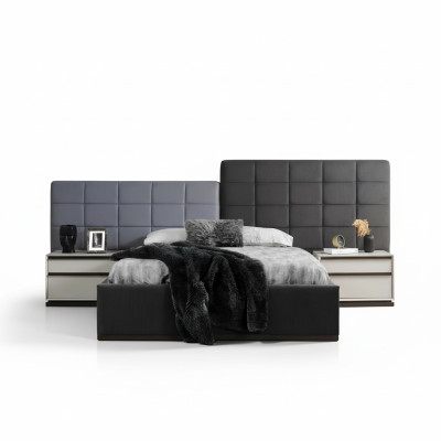 Conjunto de cama de dormitorio Cama doble Cama Mesitas de noche 3 piezas Gris Moderno