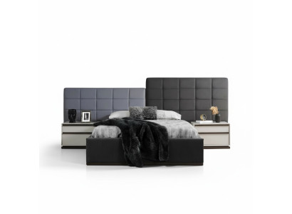 Conjunto de cama de dormitorio Cama doble Cama Mesitas de noche 3 piezas Gris Moderno