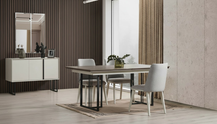 Esquina de la mesa de comedor Grupo de comedor Blanco Grupo de comedor Mesa de comedor Sillas 7 piezas Madera