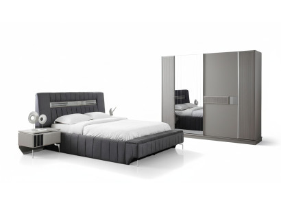Juego de dormitorio cama doble cama mesitas de noche 4 piezas gris armario