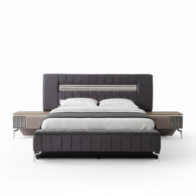 Conjunto de cama doble Mesitas de noche Dormitorio Cama 3 piezas Gris Marco de la cama