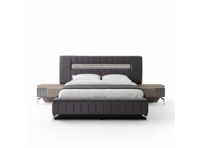 Conjunto de cama doble Mesitas de noche Dormitorio Cama 3 piezas Gris Marco de la cama