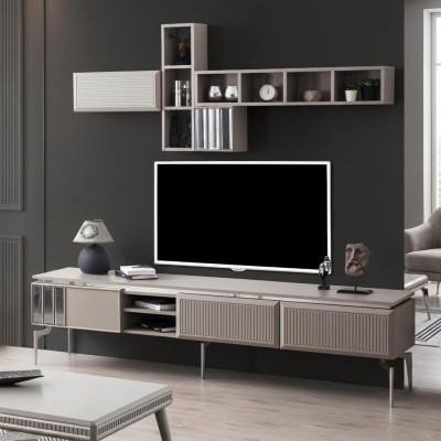 Mueble de televisión aparador estante bajo estante de TV armario de madera gris pared de la sala