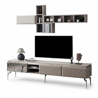 Mueble de televisión aparador estante bajo estante de TV armario de madera gris pared de la sala
