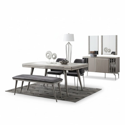Grupo de comedor, muebles de comedor, rincón de comer, mesa de comedor, sillas de comedor de 6 piezas, gris.