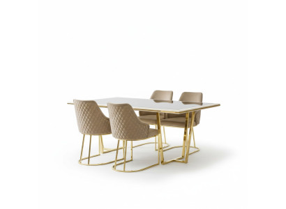 Conjunto de comedor moderno de lujo mesa de comedor sillas de comedor beige y dorado de 7 piezas