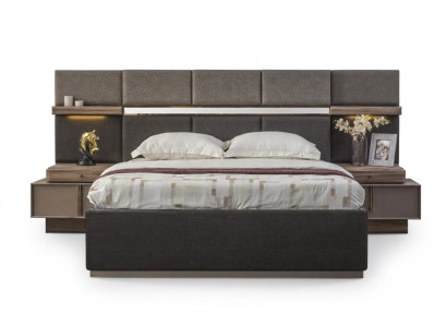 Juego completo de dormitorio cama doble 3 piezas cama mesitas de noche gris tela