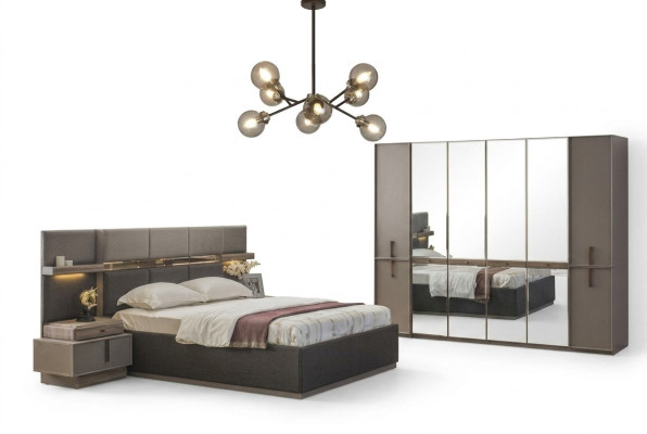 Conjunto dormitorio cama doble cómoda mesillas armario 4 piezas gris