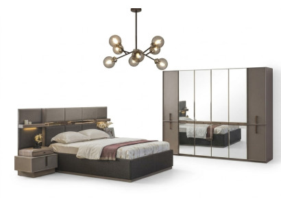 Conjunto dormitorio cama doble cómoda mesillas armario 4 piezas gris