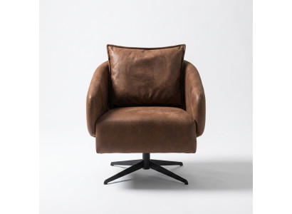 Sillón, sillón orejero, silla giratoria, asiento individual, asiento, cuero sintético, marrón, diseño.
