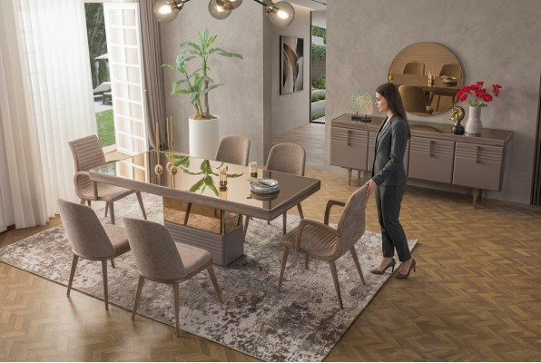 Mesa de comedor Mesa de comedor Mesa Comedor Lujo Madera Beige 199 cm