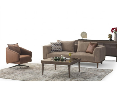 Conjunto de sofá de tres plazas Sillón Sofá tapizado moderno de tela marrón