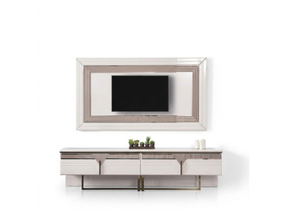 Mueble de televisión, soporte de TV, panel de pared, mueble bajo RTV blanco de madera, cómoda moderna.