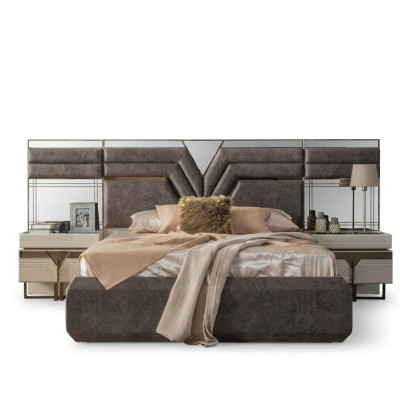 Juego de dormitorio cama doble cama mesitas de noche set de 3 piezas gris moderno.