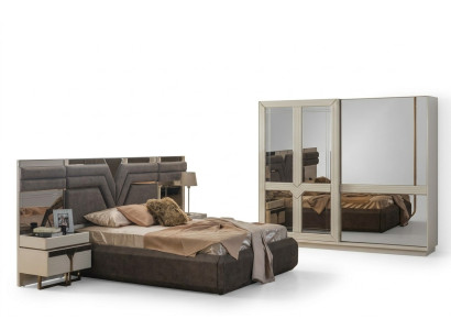 Conjunto dormitorio Cama doble Cama Mesitas de noche 4 piezas Gris Armario