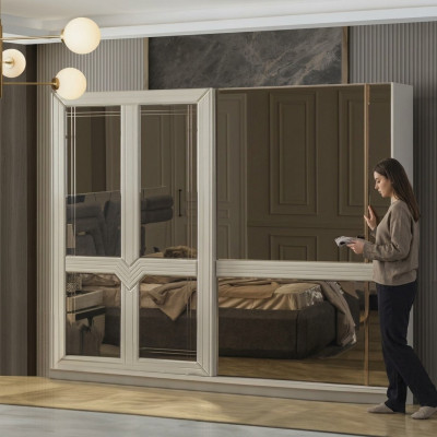 Armario de madera armario de dormitorio armario espejo blanco