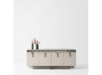 Cómoda de madera blanca moderna con vitrina y armario.