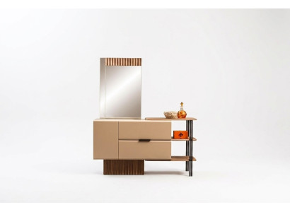 Mesa de maquillaje / tocador / consola de madera para dormitorio en color beige moderno.