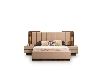 Habitación completa cama doble cama mesitas de noche tela beige 3 piezas