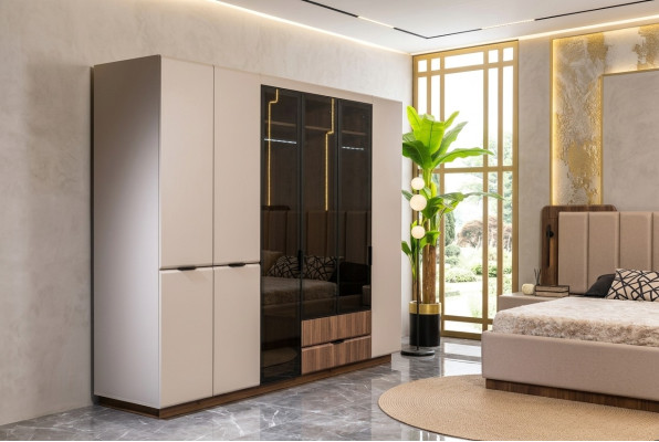 Armario de madera de color beige Armario de dormitorio Armario moderno