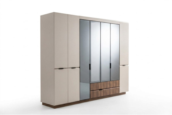Armario de madera de color beige Armario de dormitorio Armario moderno