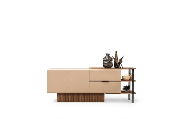 Aparador Vitrina de madera Cómoda Armario de madera Beige Moderno