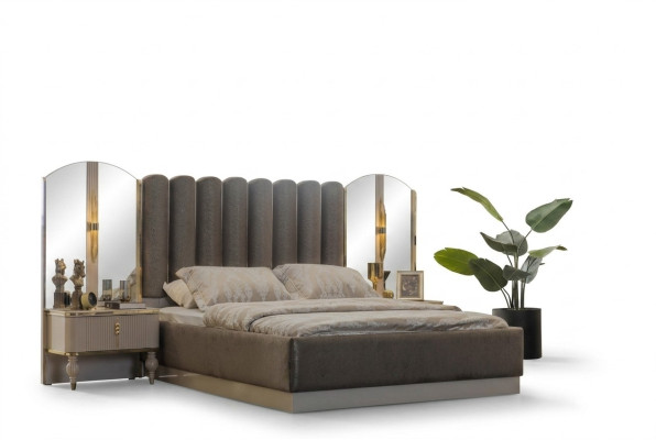 Muebles de dormitorio exclusivos. Cama doble de diseño. Mesillas de noche modernas.