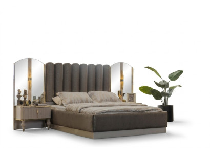 Muebles de dormitorio exclusivos. Cama doble de diseño. Mesillas de noche modernas.