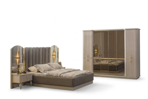Dormitorio de lujo cama doble de diseñador armario mesitas de noche