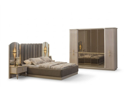 Dormitorio de lujo cama doble de diseñador armario mesitas de noche