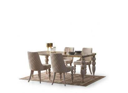 Grupo de comedor beige oscuro Conjunto de lujo de diseñador con mesa de comedor de madera y 6 sillas, set de 7 piezas