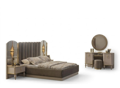 Conjunto de dormitorio gris Cama doble Tocador Consola Mesitas de noche