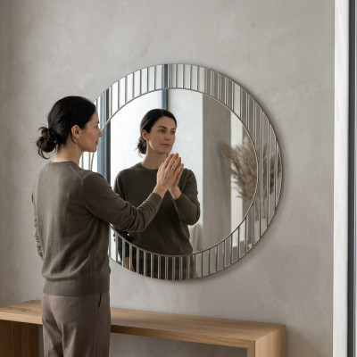 Espejo redondo gris, espejo de diseño para pasillos, espejo decorativo moderno, muebles de lujo.